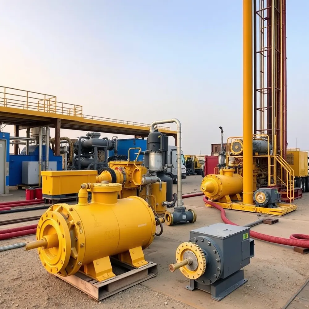 Pumps, compressors and drilling equipment at an oilfield supply yard